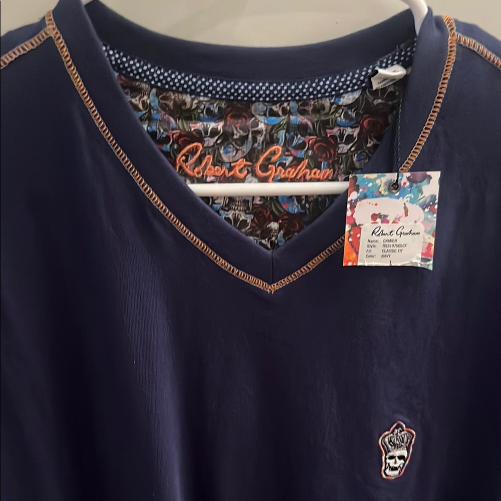 Robert Graham Navy V-Neck Shirt BNWT